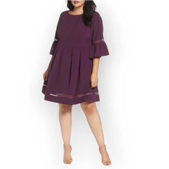 Eliza J Crew Neck Lattice Lace Detail Dress Size 14 Plum - Picture 1 of 8